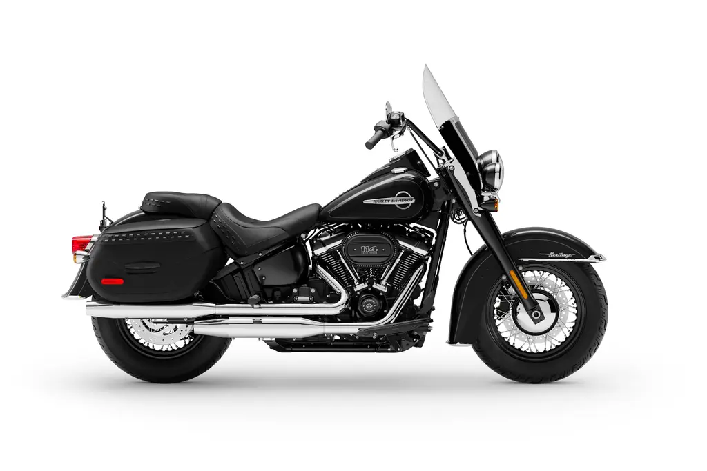 Right-side studio view of a 2020 Harley-Davidson Heritage Classic 114 FLHCS.