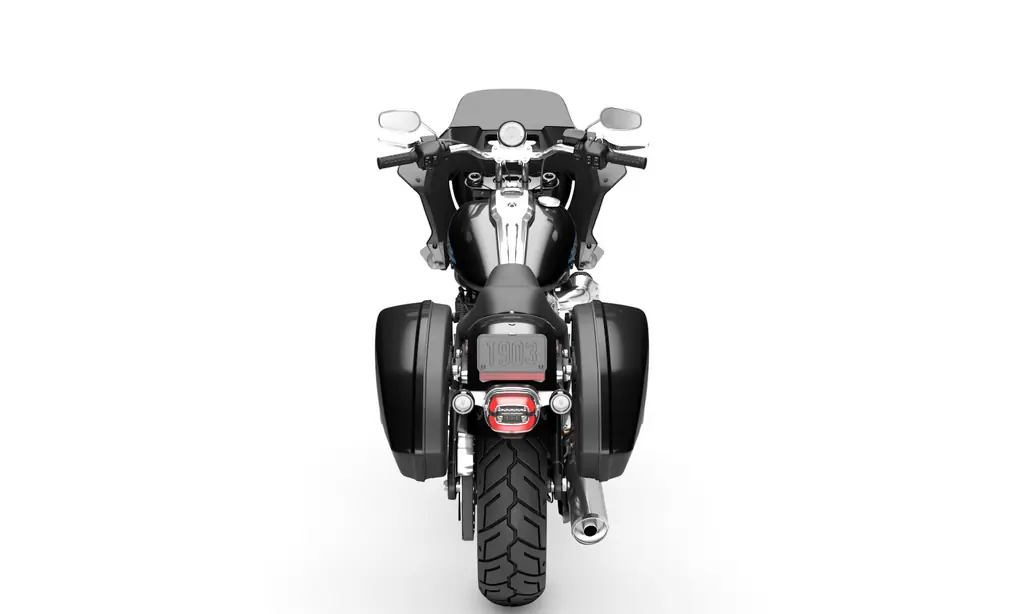 2026 Harley-Davidson Low Rider ST from the rear, both hard saddlebags fitted