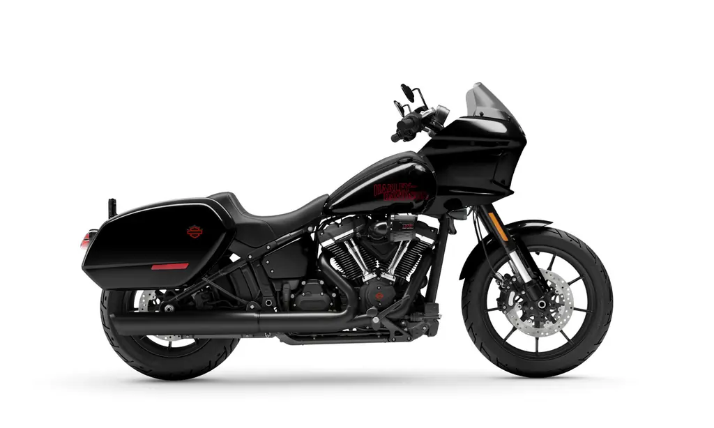 2026 Harley-Davidson Low Rider ST, black, right side, studio shot, frame-mounted fairing and hard saddlebags