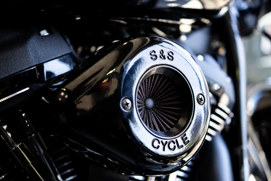 S&S Cycle engine assembly detail — cam chest and pushrods