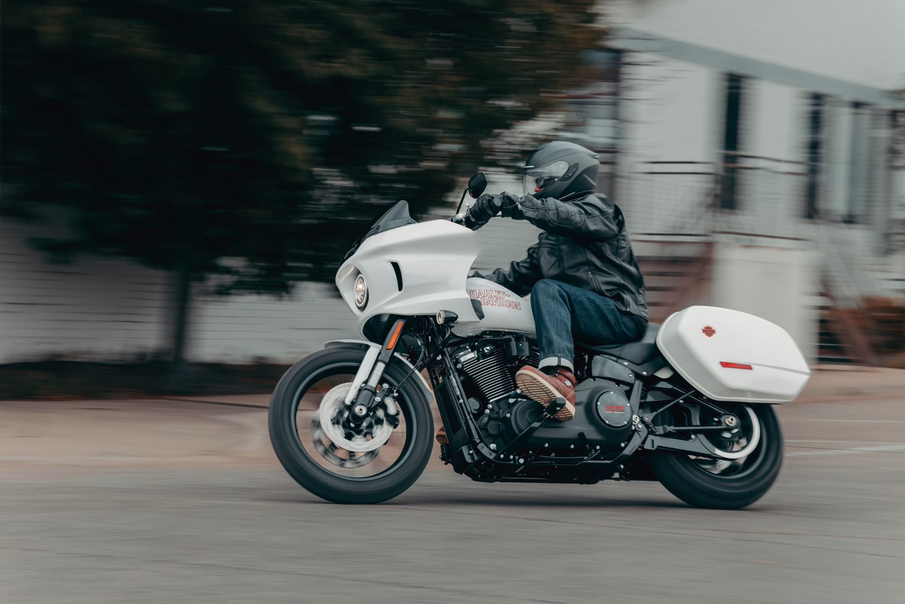Harley-Davidson Low Rider ST cornering on a street